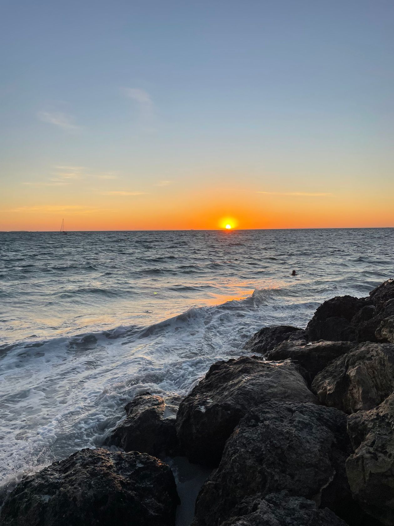 Sunset over a rocky shoreline